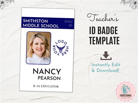 custom id badge editable id card template teacher badge id  badge printable homeschool badge