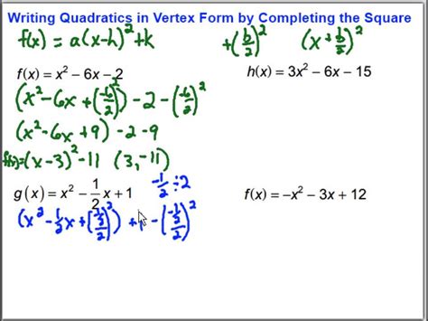 change standard form  vertex form  completing  square