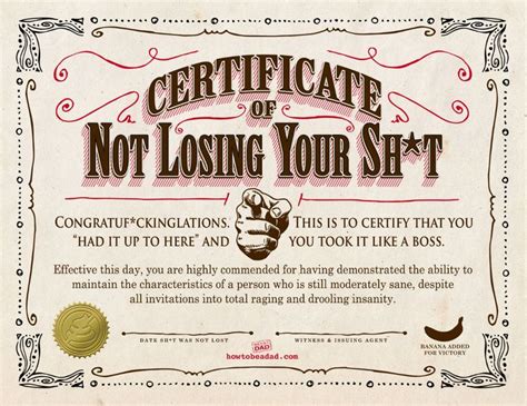 your certificate of not losing your sh t funny certificates funny