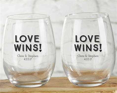 Personalized Love Wins 9 Oz Stemless Wine Glass With