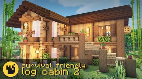 minecraft survival friendly log cabin  quick tutorial youtube