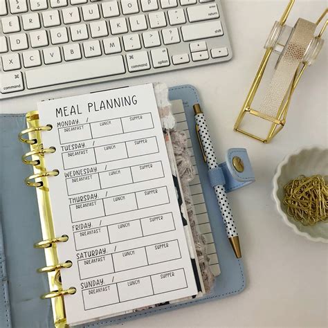meal planning insert  personal size planner printable pink bows