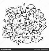 Doodles Coloring Cute Cartoon Outline Monsters Doodle Hand Drawn Pages Vector Pattern Isolated Set Book Illustration Kids Stock Drawings Colouring sketch template