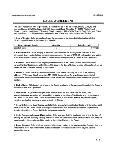 sales agreement template  word