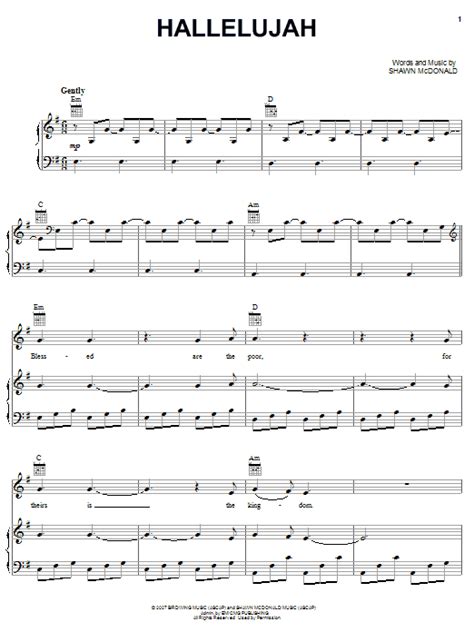 hallelujah piano vocal and guitar right hand melody sheet music