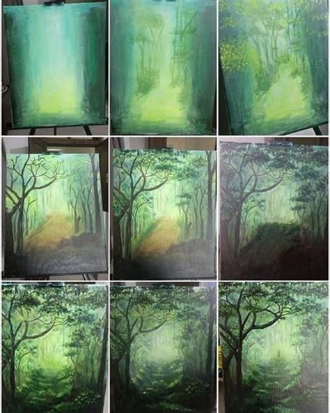 step  step forest acrylic painting  artist mahith forest painting