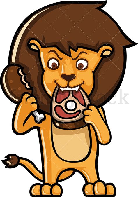 lion eating meat cartoon clipart vector friendlystock