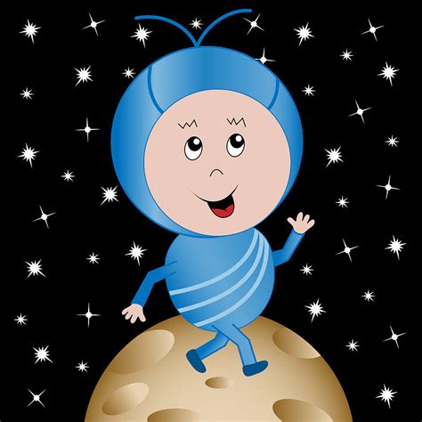 Happy Alien In Outer Space Cartoon Character Digital Art By Toots Hallam