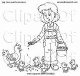 Farmer Feeding Clipart Lineart Chickens Illustration Female Royalty Bannykh Alex Vector 2021 sketch template