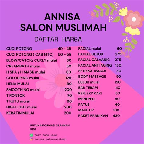 Daftar Harga Annisa Salon Muslimah