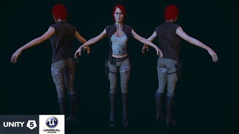 3d model zombie hunter girl vr ar low poly cgtrader