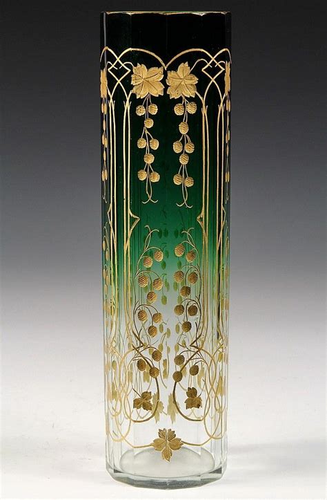 Sold Price Art Glass Vase Moser Stem Rose Vase Ombred Green To
