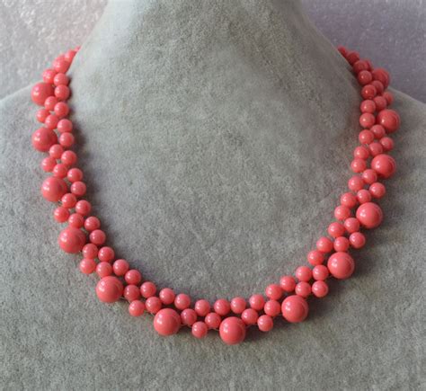 pink coral bead necklace pink coral color glass pearl