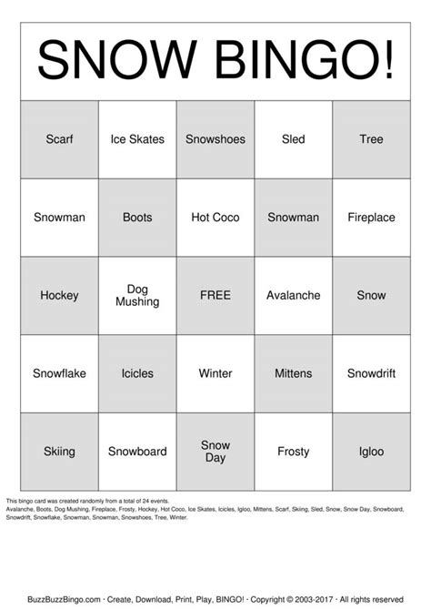 Snow Bingo Bingo Cards To Download Print And Customize