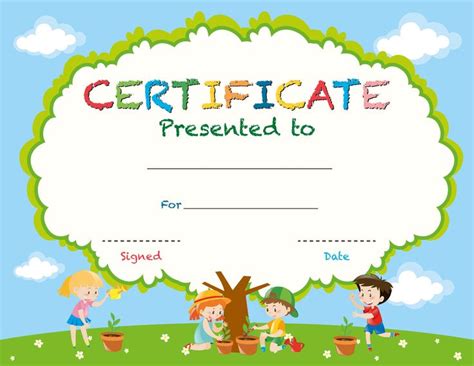 certificate template  kids planting trees