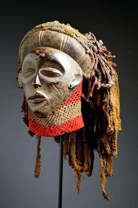 africa mask   chokwe people  dr congo angola  zambia wood raffia rattan