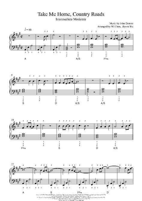 13 Country Roads Sheet Music Piano Info · Music Notes