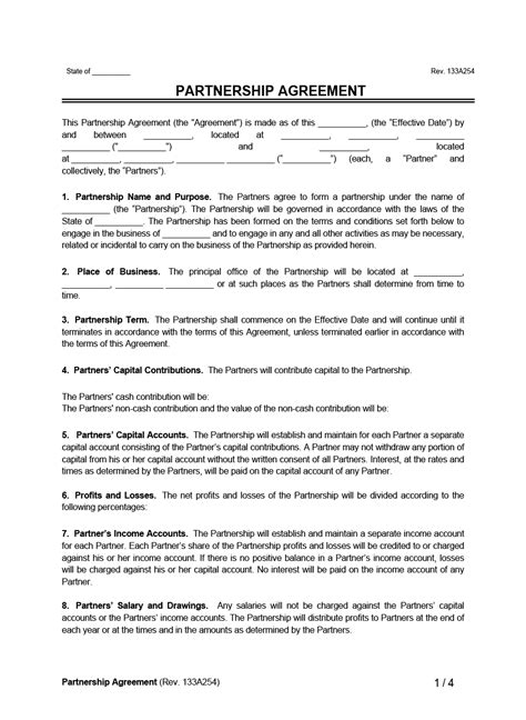 partnership agreement template  word legal templates