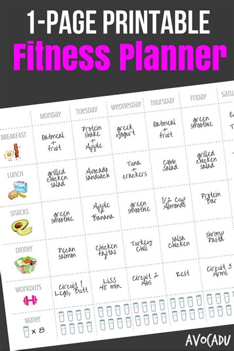 page printable fitness planner avocadu