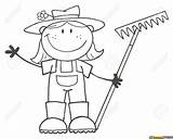 Farmer Girl Coloring Pages Farm Country Drawing Clip Clipart Cartoon Printable Colouring Holding Potato Enormous Silhouette Simple Rake Waving Outlined sketch template
