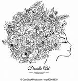 Girl Vector Drawing Flowers Hair Coloring Illustration Zentangl Her Meditative Doodle Exercise Stress Adults Anti Book Drawings Clip sketch template