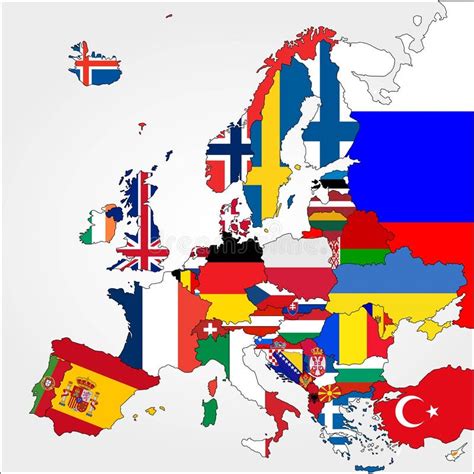 de hoogst gedetailleerde kaart van europa met de vlaggen van het land vector illustratie