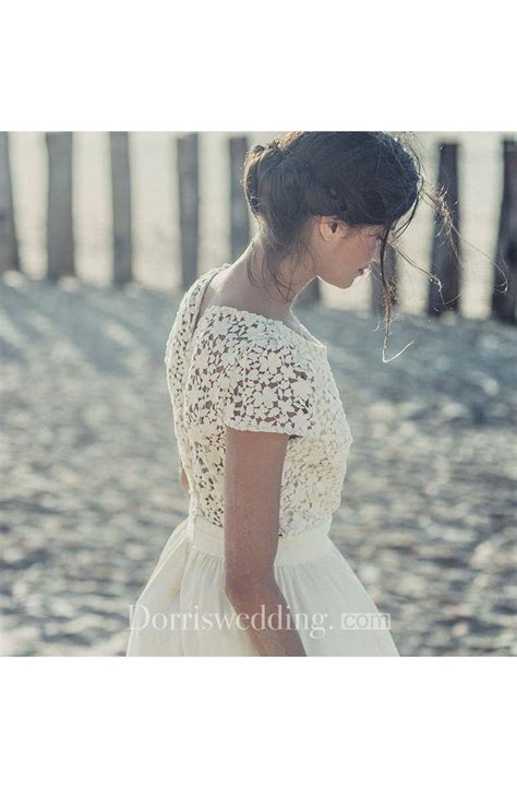 Newest White Lace A Line 2018 Wedding Dress Cap Sleeve Tea