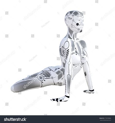 robot woman white metal droid artificial stock illustration