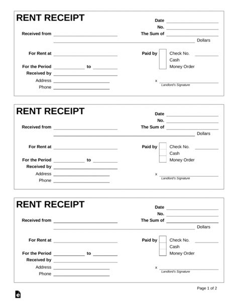 tenant rent receipt template