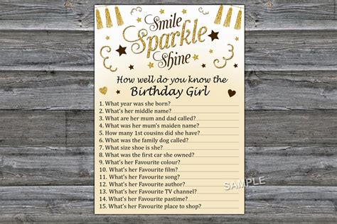gold glitter how well do you know the birthday girl adult birthday game