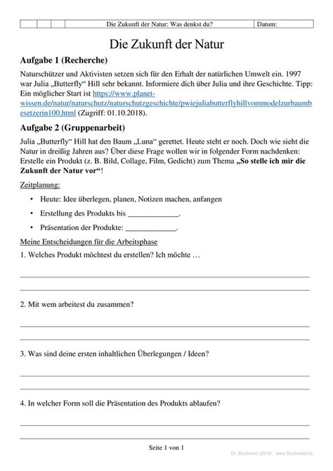 die zukunft der natur arbeitsblatt praktische