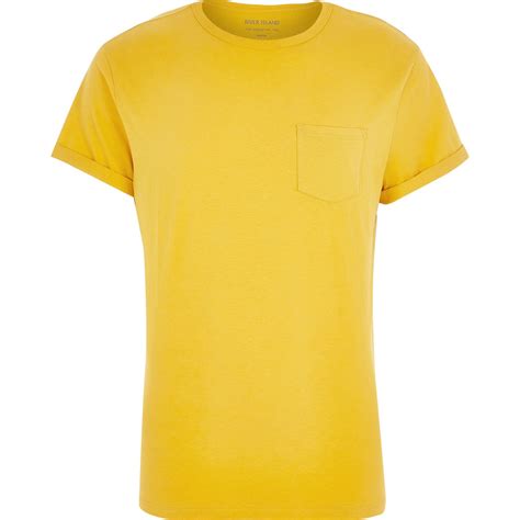 river island dark yellow pocket crew neck  shirt  yellow  men lyst
