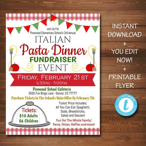 spaghetti dinner fundraiser flyer italian pasta dinner benefit diy