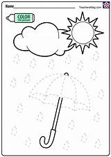 Worksheets Weather Tracing Worksheet Rain Umbrella Teachersmag Rainbow sketch template