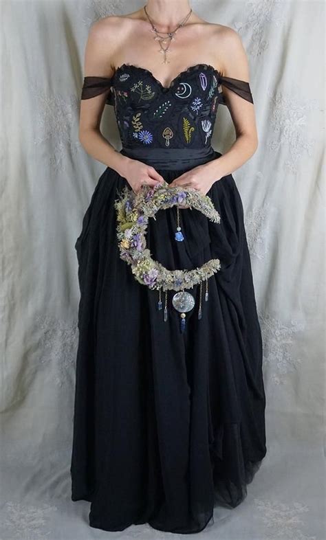 hedge witch wedding formal gown hand embroidered black etsy gothic wedding dress witch