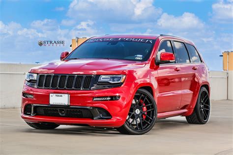red jeep grand cherokee  gloss black strasse wheels featuring red