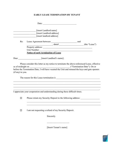 early lease termination letter form formspal