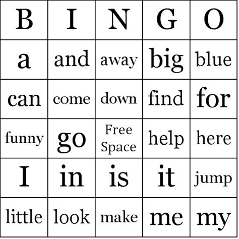 sight words pre primer bingo cards