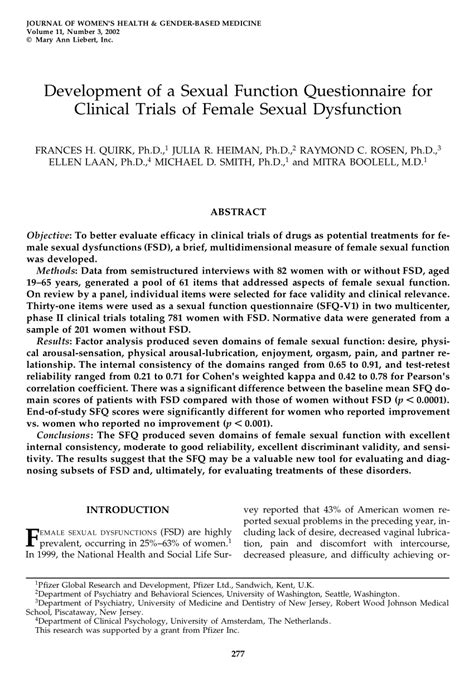 Pdf Development Of A Sexual Function Questionnaire For Clinical
