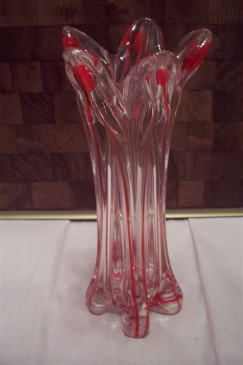 Murano Hand Blown Cased Red Glass Vase Glass Vase Vase Red Glass