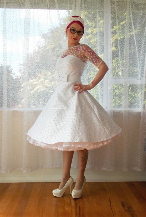 1950 s annette polka dot wedding dress with sweetheart neckline tea