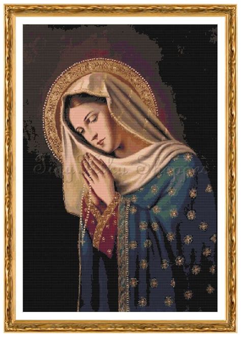 Blessed Virgin Mary Praying The Rosary Cross Stitch