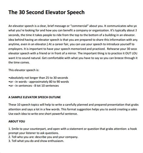 sample elevator pitch examples sample templates