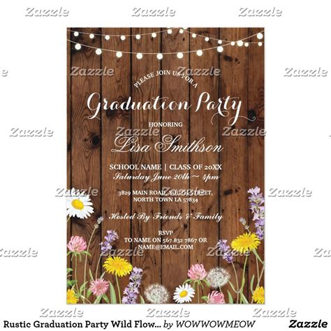 Rustic Graduation Party Wild Flowers Wood Invite Floral Birthday