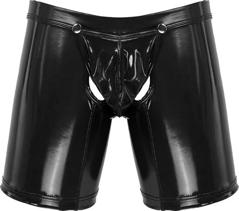 yizyif menâ€˜s latex pvc faux leather short pants solid