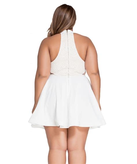 Plus Size Lace Nude Irregular Layered Peplum Dress Sheinline