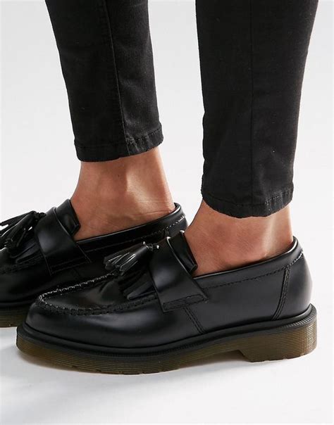 dr martens adrian black leather tassel loafer shoes women heels dr