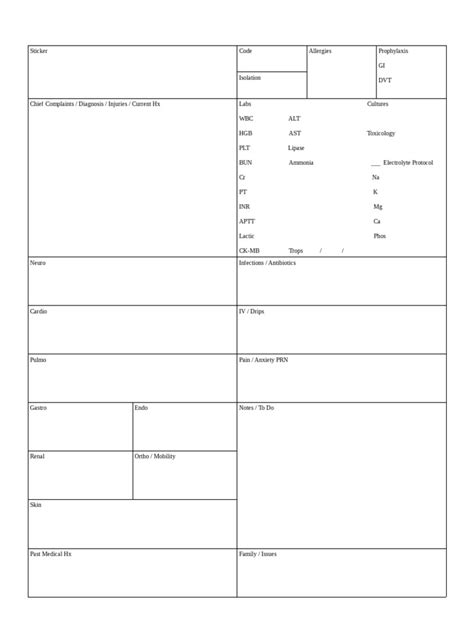 icu nursing report sheet templates