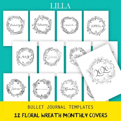 bullet journal templates printable monthly covers planner etsy