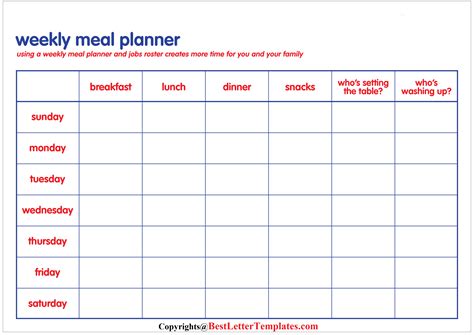weekly meal planner   family    letter templates
